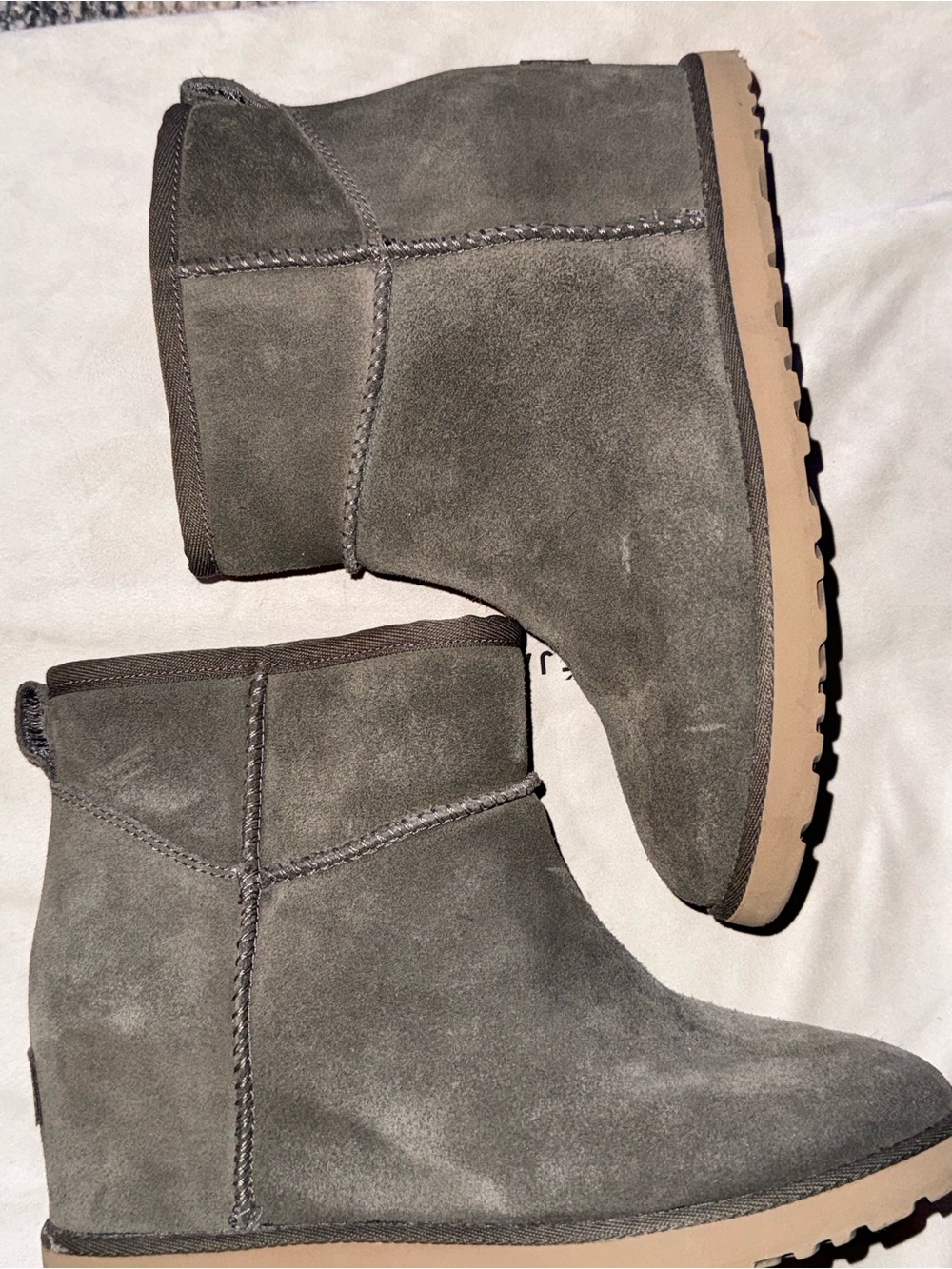 UGG Men's Short Suede Boots in Gray with Tan Sole
